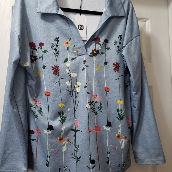 NoraCora L Long Sleeve Light Blue Blouse - Picture 5 of 12